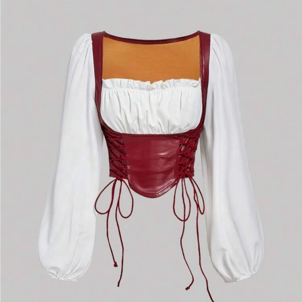 Old West Red and White Corset Blouse - Picture 1 of 5